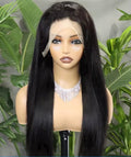 Black: 13x4 HD lace front straight human hair wig in natural black, 18-30 inches
