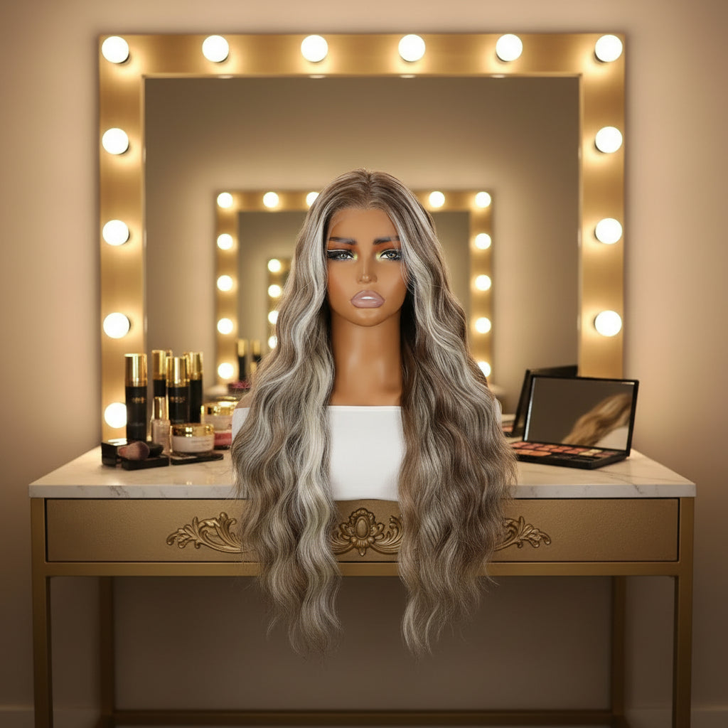 Ash Brown to Blonde Highlighted Wavy Lace Front Wig 13×3 Part
