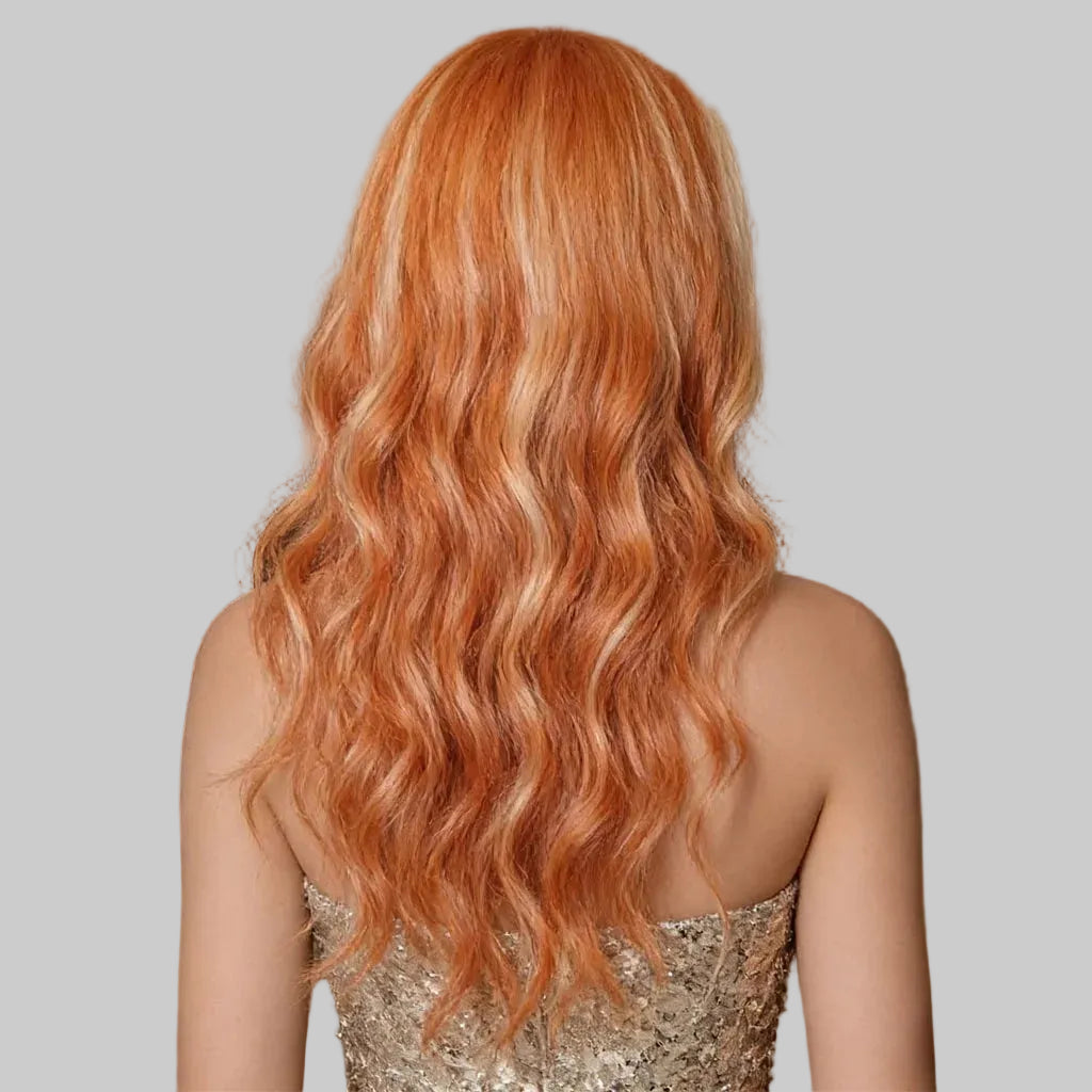 Orange Gradient Golden Wavy Curly 13x3 Lace Front Wig Back View