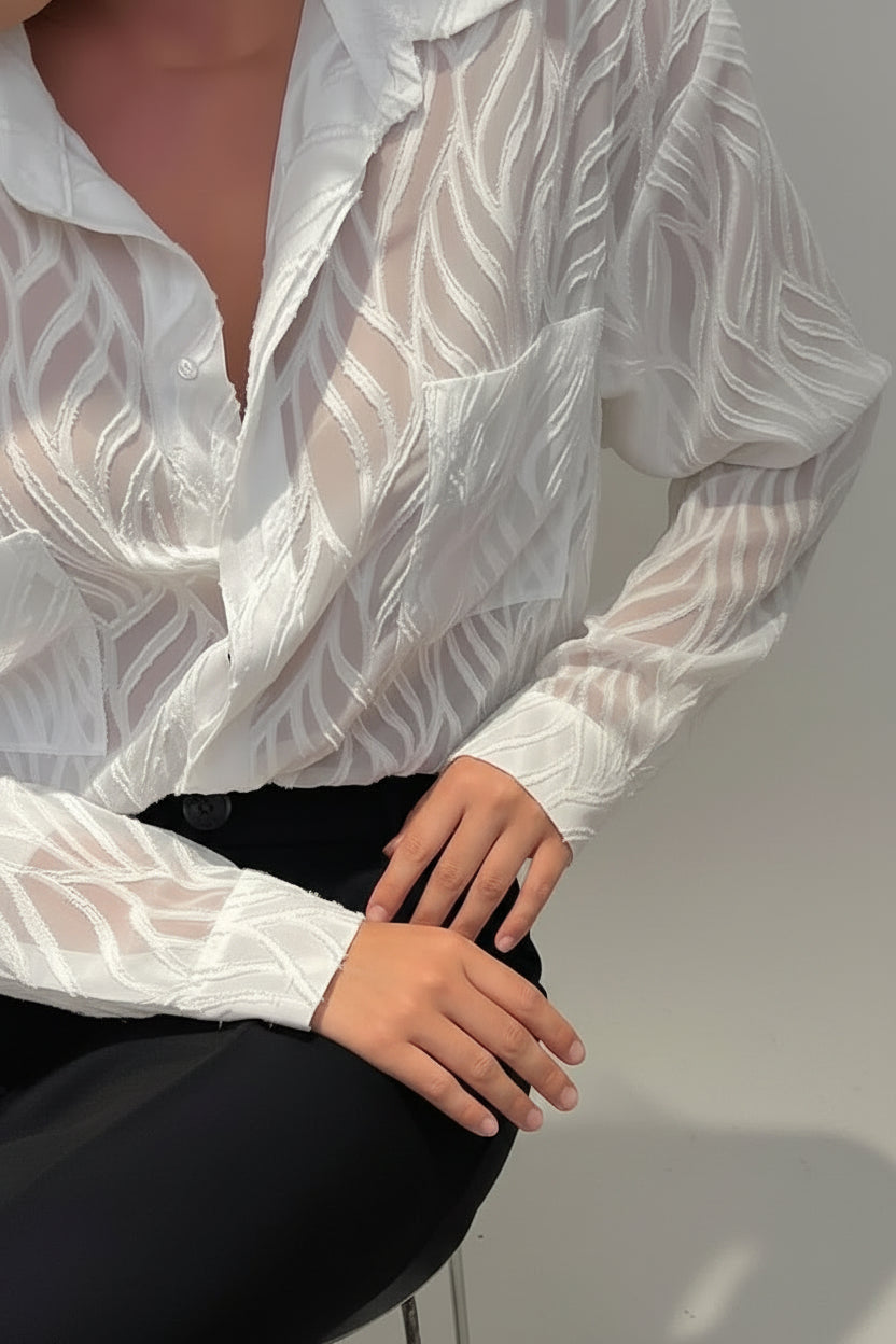 Women's White Pleated Chiffon Blouse