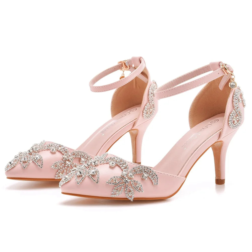 Sparkling Crystal Ankle Strap Heels