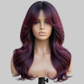 Purple Gradient Long Straight Lace Wig with Bangs Front View