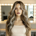 Brown Blonde Highlights 13x3 Lace Front Water Wave Synthetic Wig - Front view