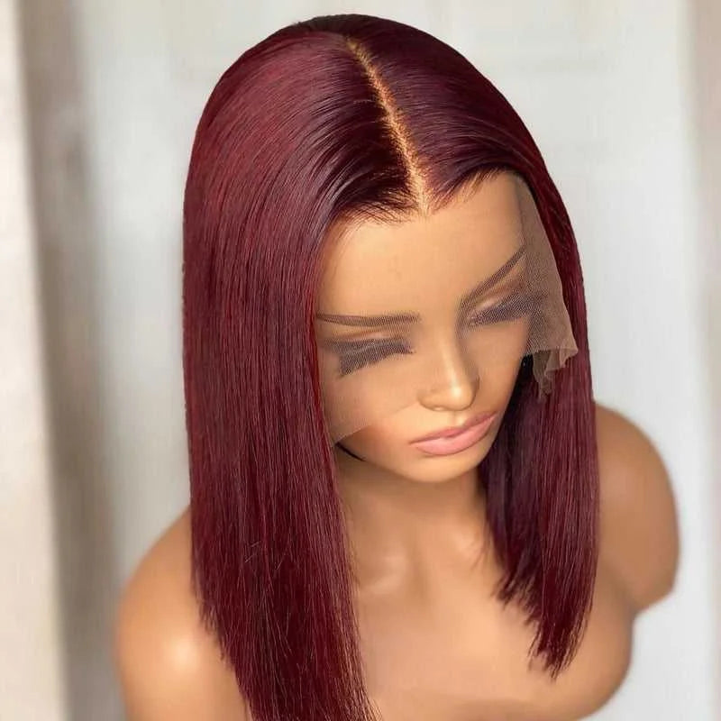 Image 1 — Straight bob lace front wig on mannequin, front view, 13x4 transparent lace, 100% human hair
