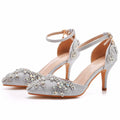 Sparkling Crystal Ankle Strap Heels