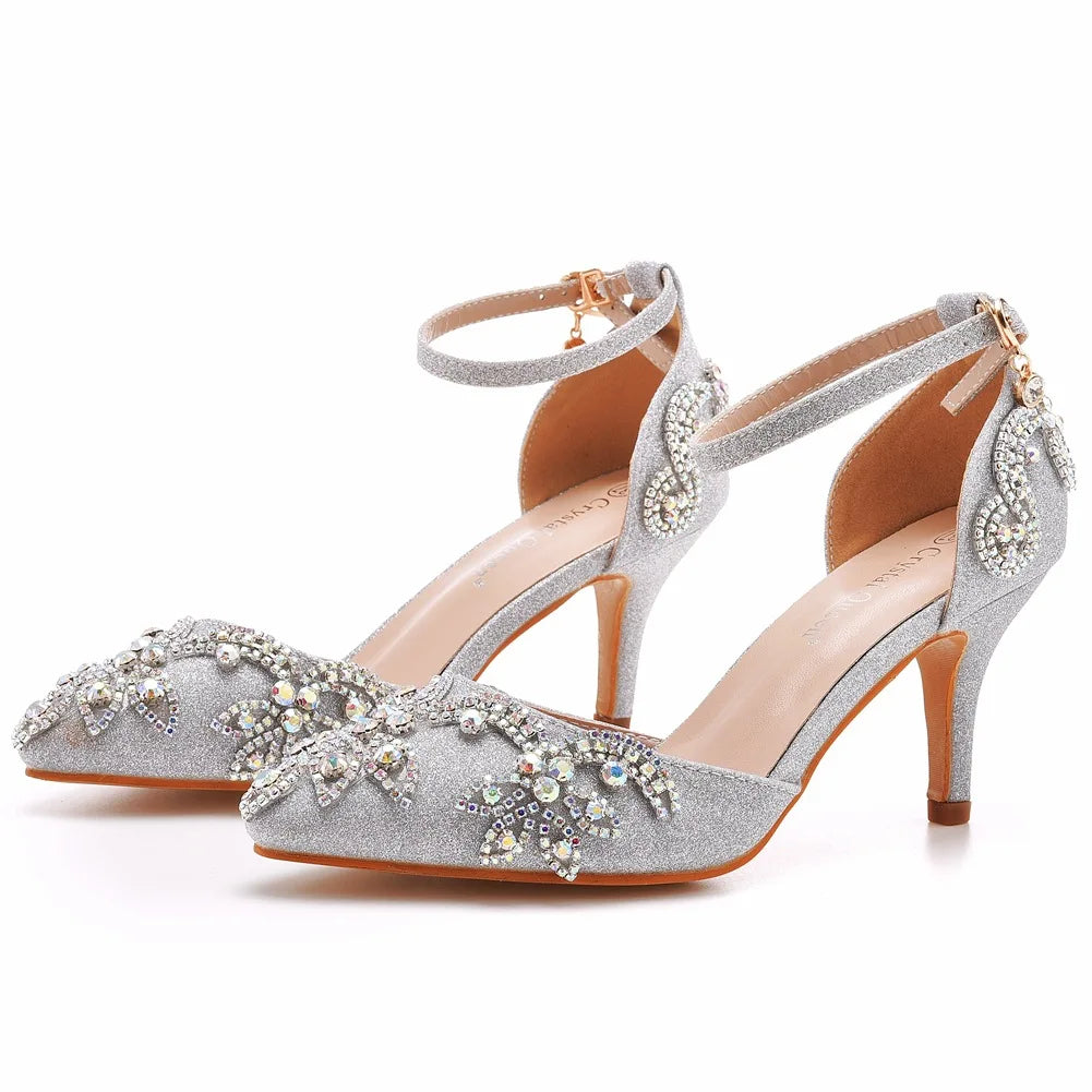 Sparkling Crystal Ankle Strap Heels