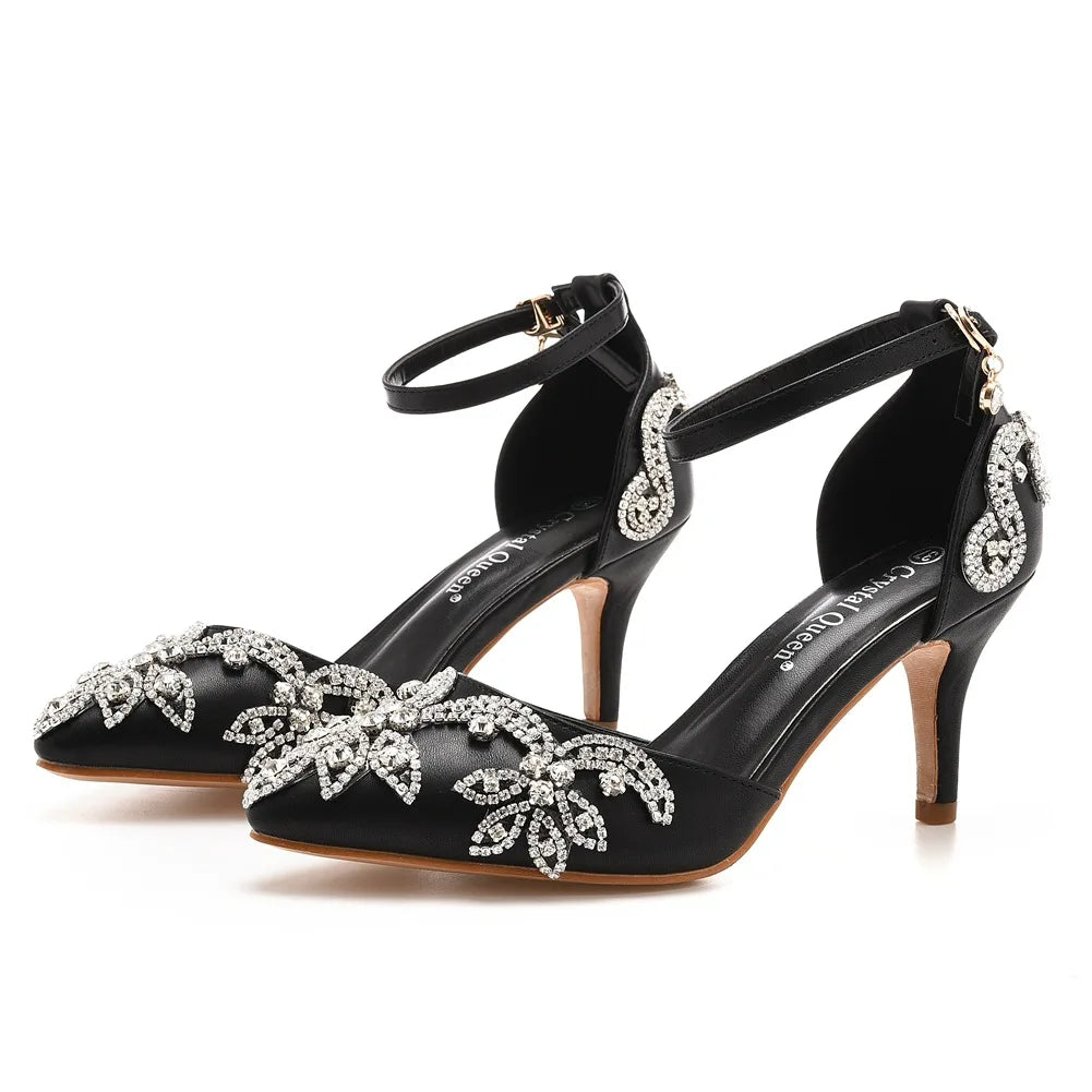 Sparkling Crystal Ankle Strap Heels