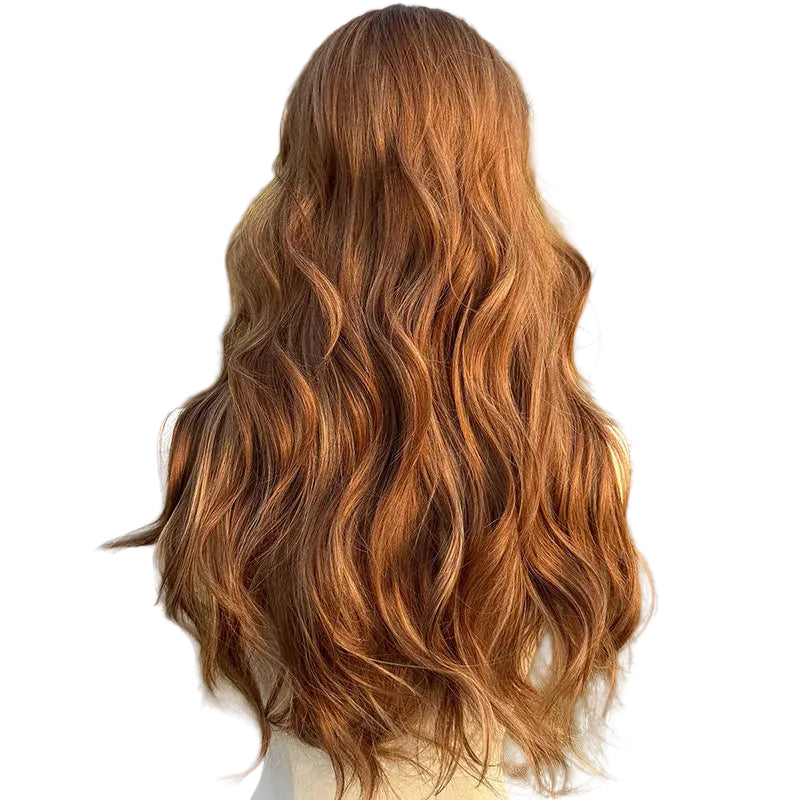 Brown Highlight Loose Wave Synthetic Wig with Bangs - Back View