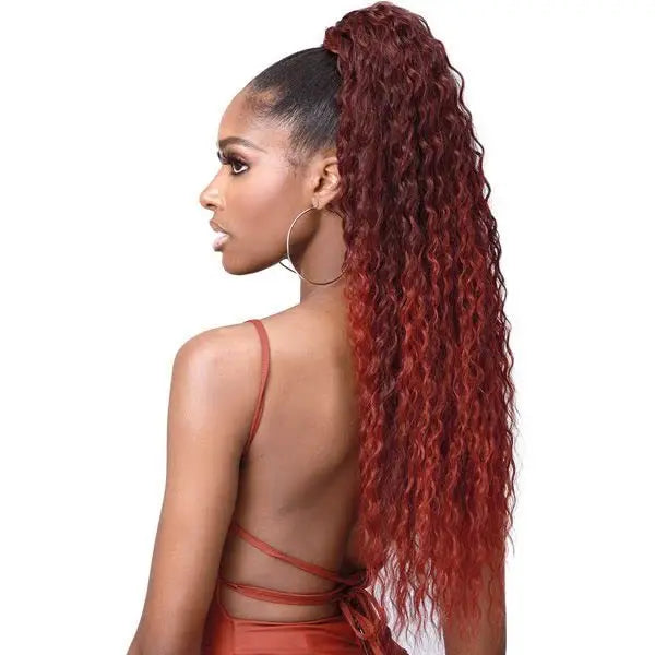 Image 1 — Water wave synthetic drawstring ponytail — product main image, full style view
