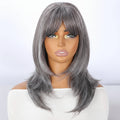 Ash Gray Glossy Loose Wave Wig with Natural Bangs - Front View