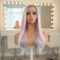 Silver Pink Straight 13x4 Lace Front Wig - Full Head View, Transparent HD Lace, Natural Hairline