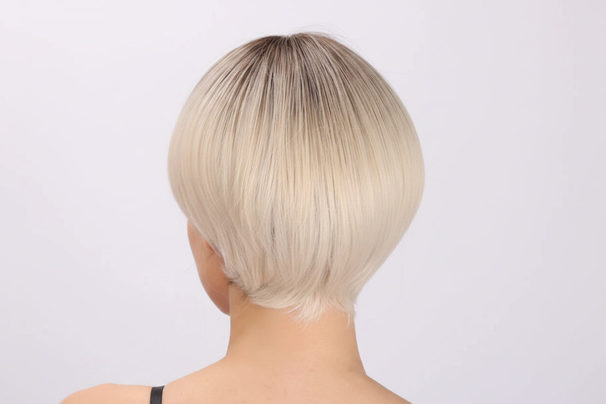 Golden Blonde Straight Bob Wig with Bangs Back View