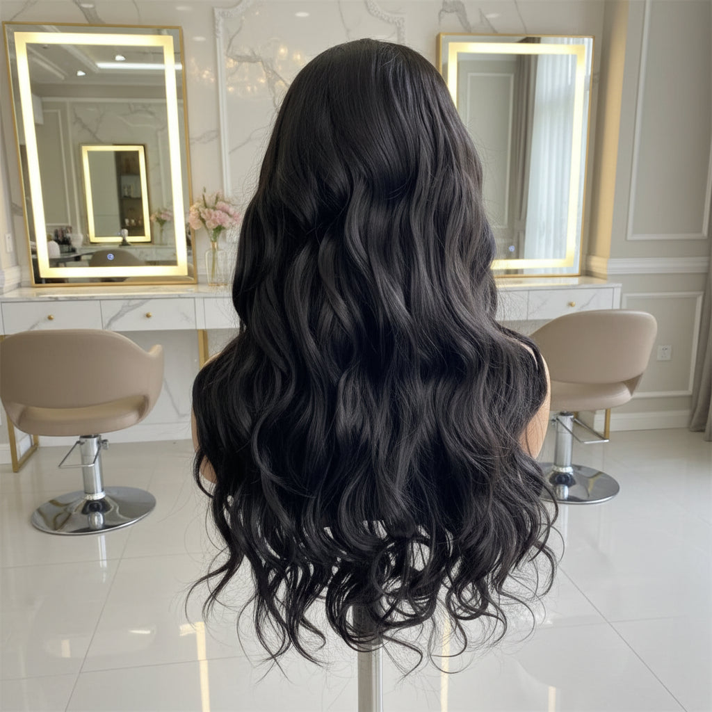 Black Water Wave Lace Front Wig - Back View, HD Lace Cap Construction