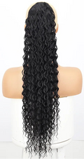 Image 8 — Water wave synthetic drawstring ponytail — Dark Brown Chocolate (4#), back view on mannequin
