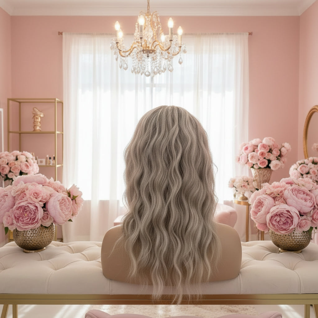 Ash Blonde Water Wave Lace Front Wig - Back View, HD Lace Cap Construction