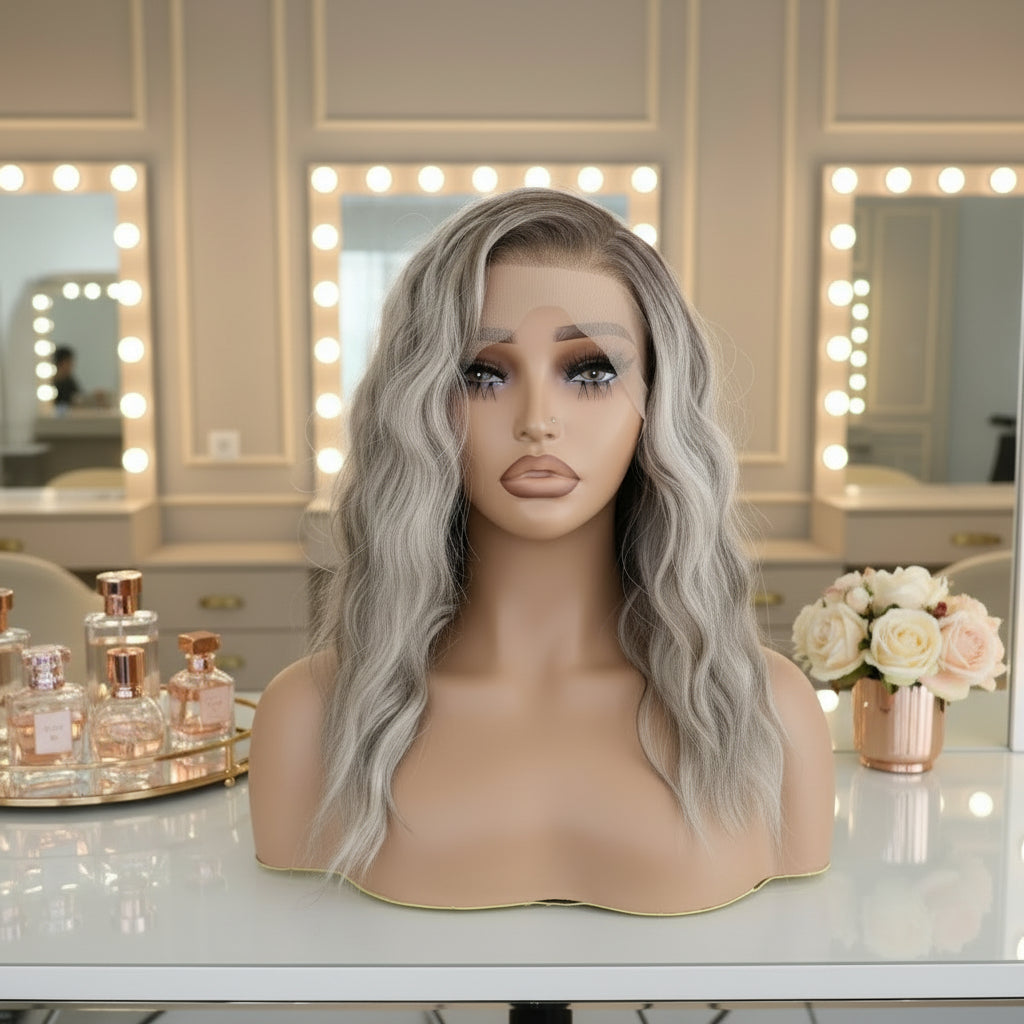 Ash Blonde Water Wave 13x4 Lace Front Wig - Full Head View, Transparent HD Lace, Natural Hairline