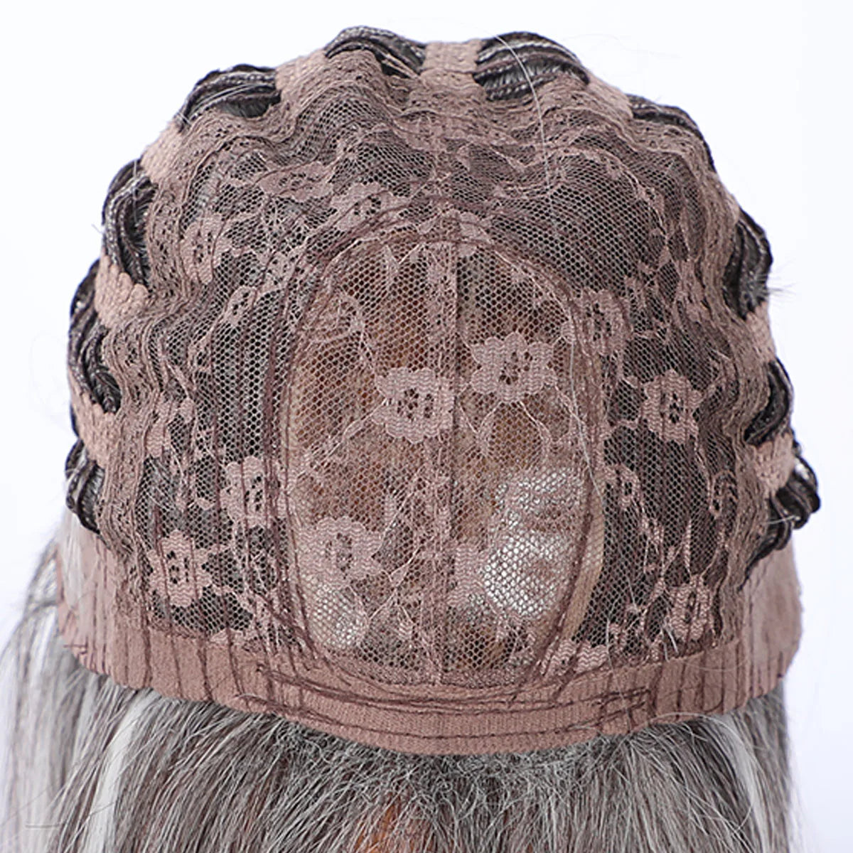 Ash Gray Glossy Loose Wave Wig with Natural Bangs - Cap construction