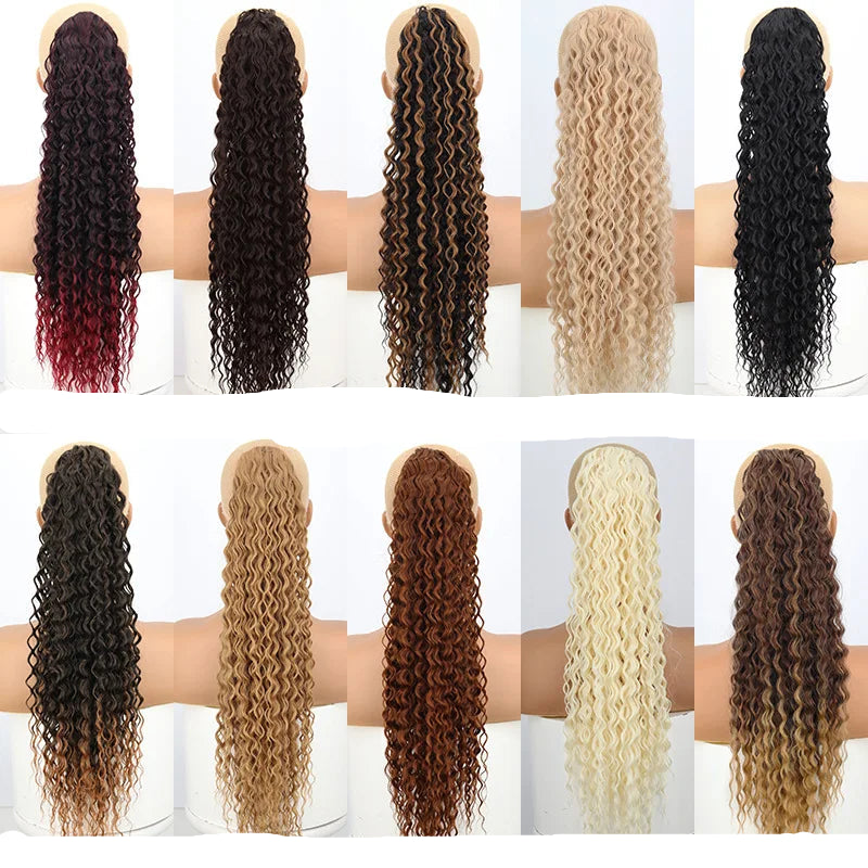 Image 2 — Water wave synthetic drawstring ponytail color chart showing all 10 available shades
