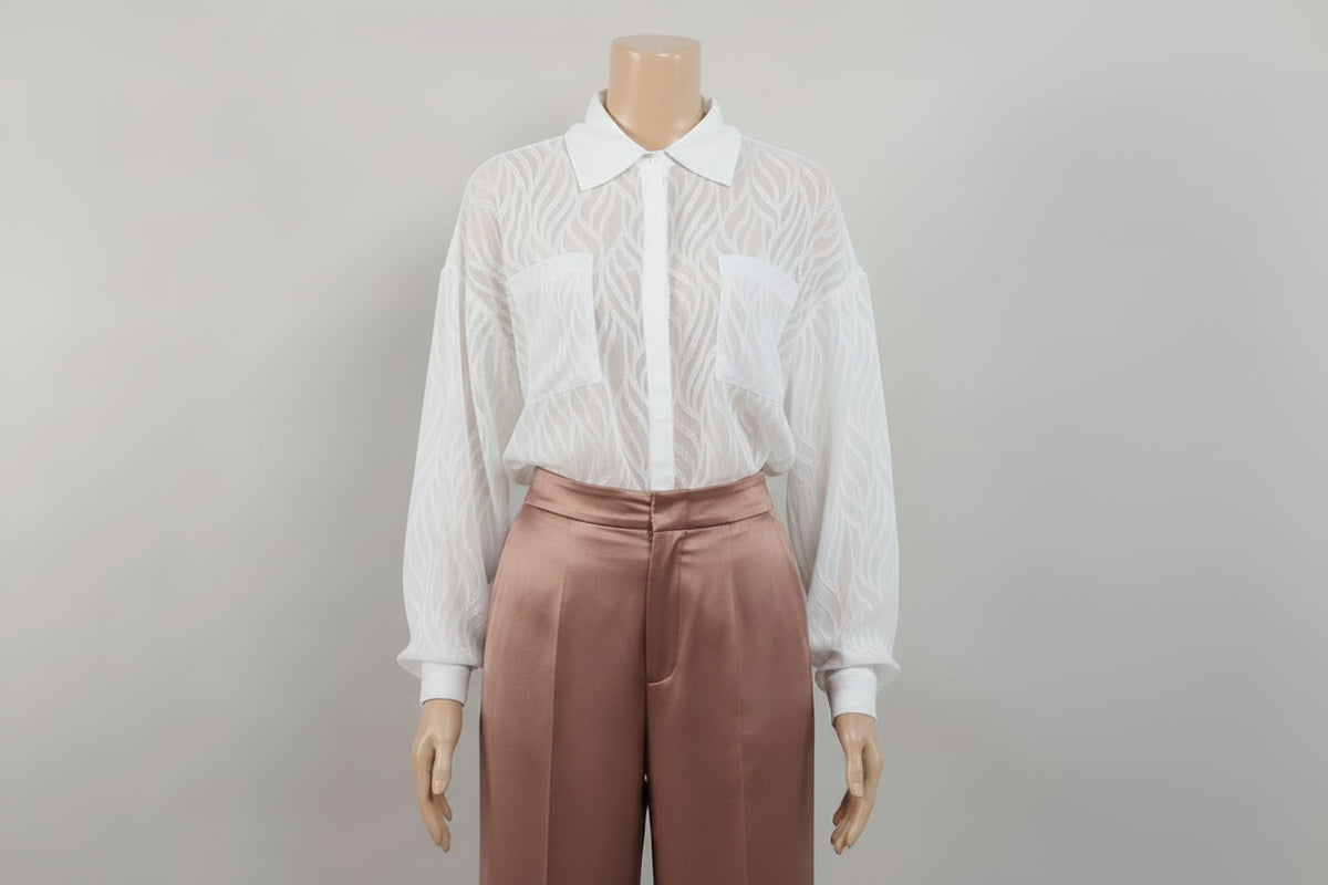 Women's White Pleated Chiffon Blouse