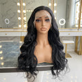 Black Water Wave 13x4 Lace Front Wig - Full Head View, Transparent HD Lace, Natural Hairline