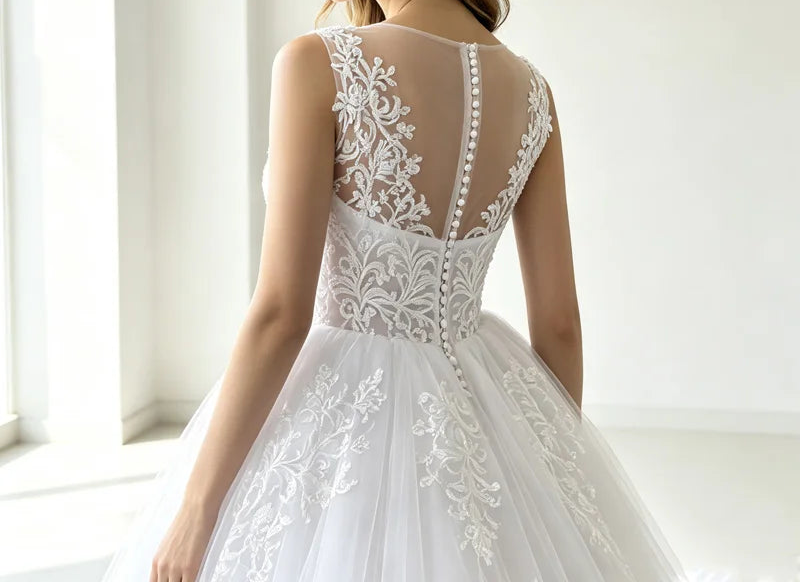 White Lace Backless V-Neck Bridal Gown