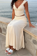 Apricot V-Neck Tank Top and Skirt Set Front View
