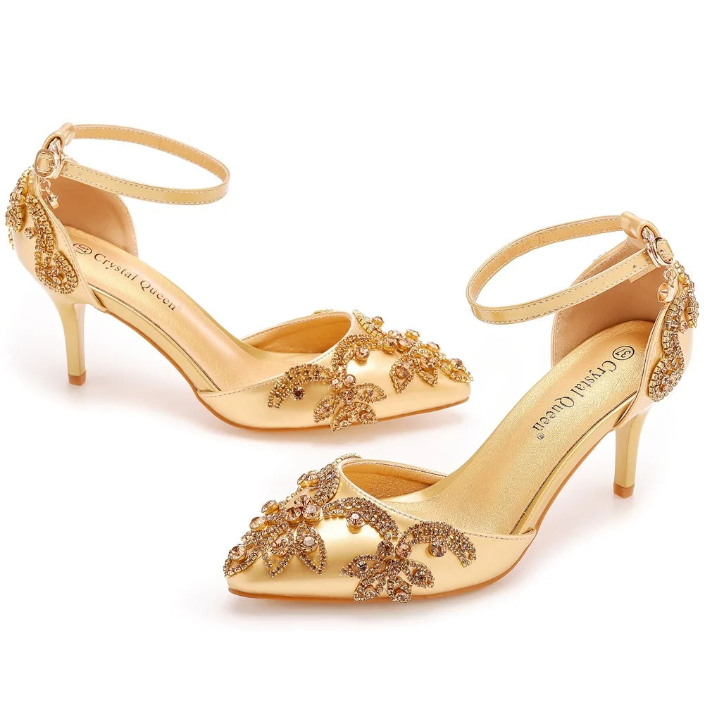 Sparkling Crystal Ankle Strap Heels