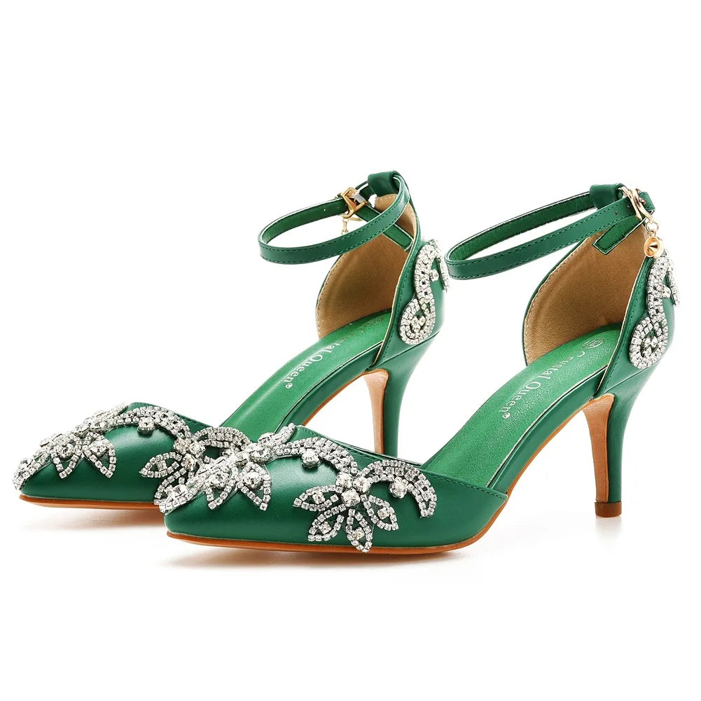 Sparkling Crystal Ankle Strap Heels