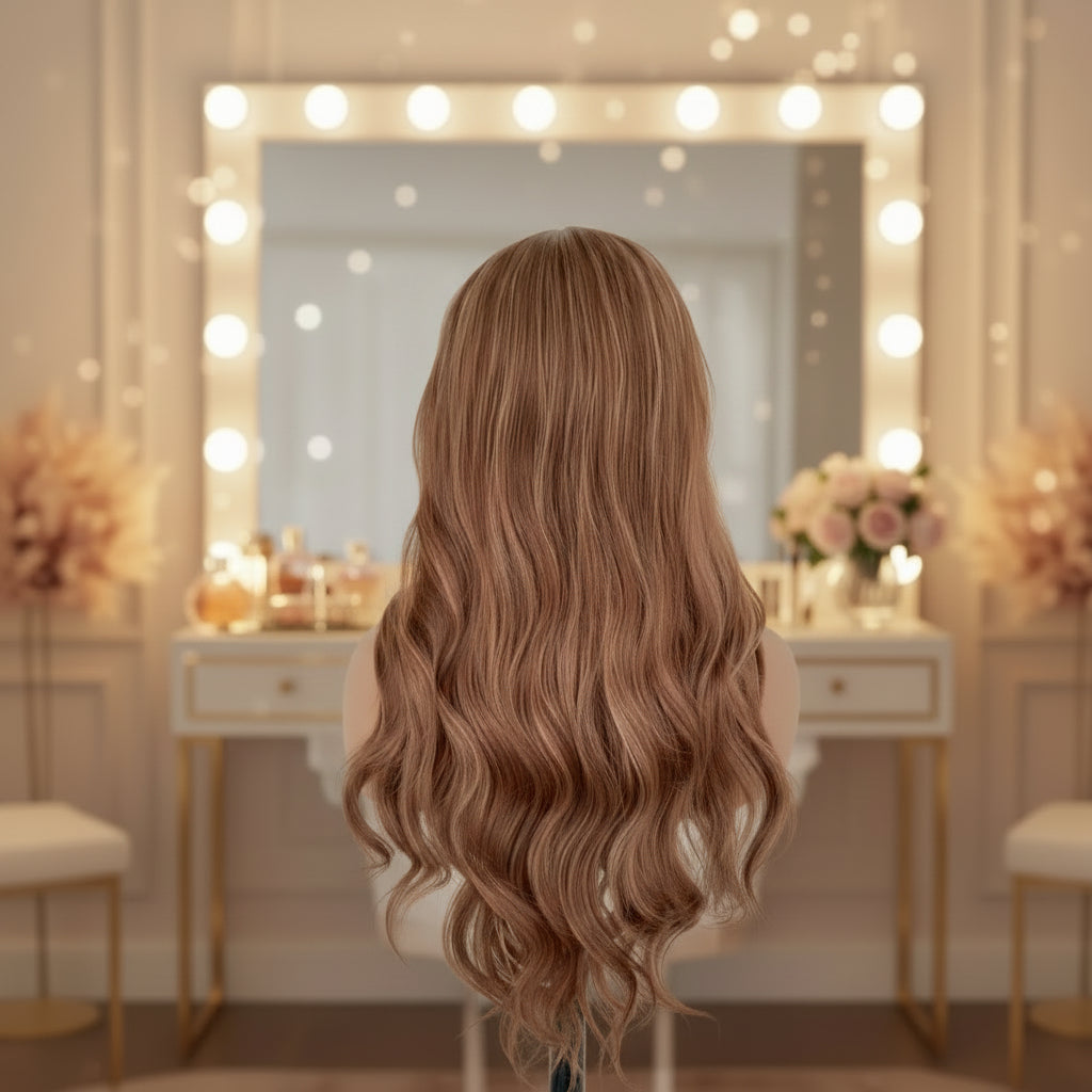 Warm Chestnut Copper Loose Wave Lace Front Wig - Back View, HD Lace Cap Construction