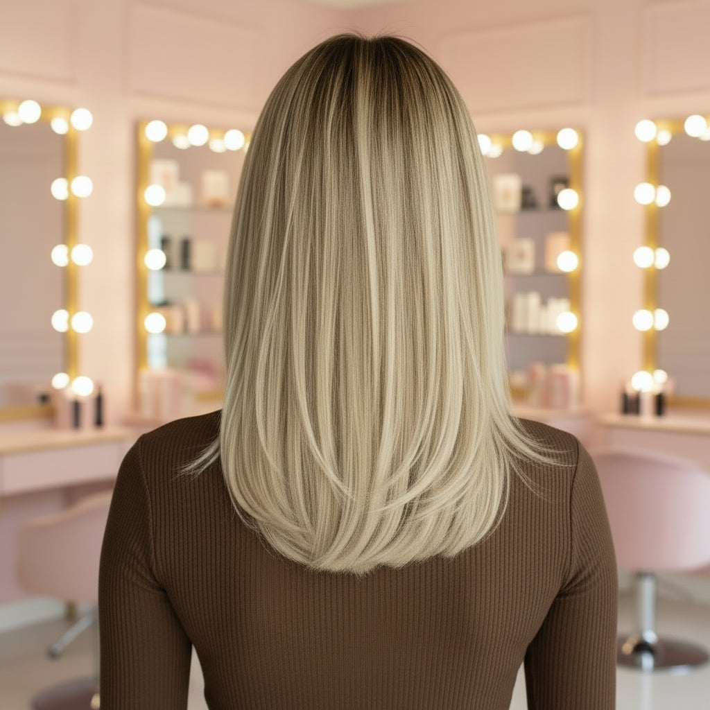 Ombre Gold Straight Synthetic Wig with Bangs - Back view