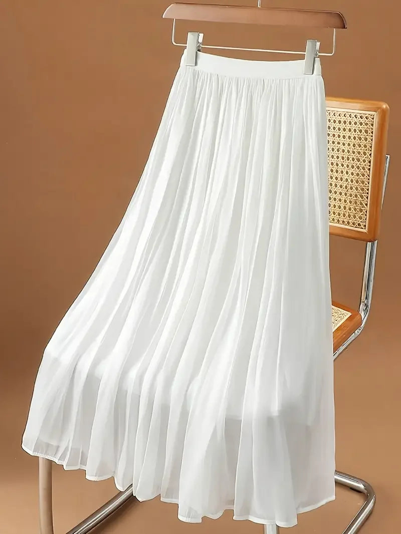 White Tiered High-Waisted Long Skirt 