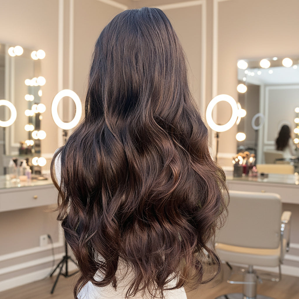 Black Brown Mixed 13x4 Lace Front Body Wave Synthetic Wig - Back view