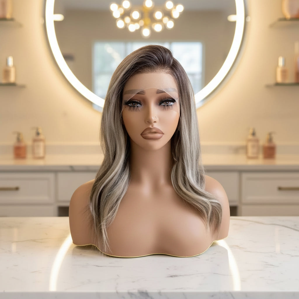 13x4 Body Wave Lace Front Wig - Highlight Blonde, Full Head View, Natural Hairline
