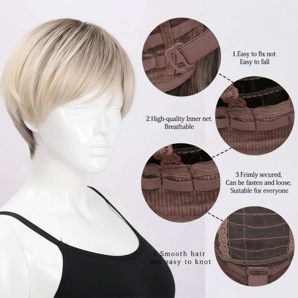 Golden Blonde Straight Bob Wig with Bangs Side View
