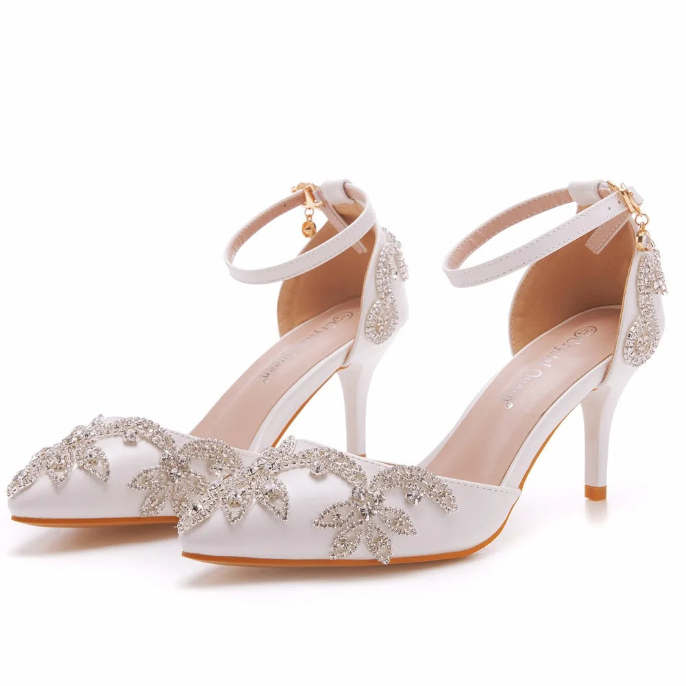 Sparkling Crystal Ankle Strap Heels