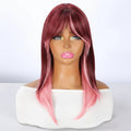 Wine Red with Pink Highlights Wavy Synthetic Wig - Full Head View