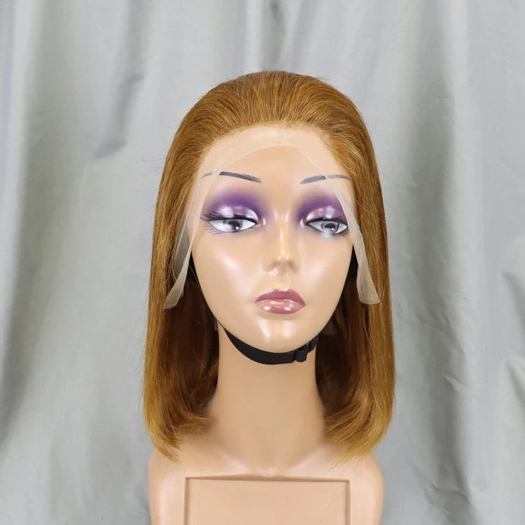 Image 8 — Straight bob lace front wig in copper auburn (#30) on mannequin, human hair, front view
