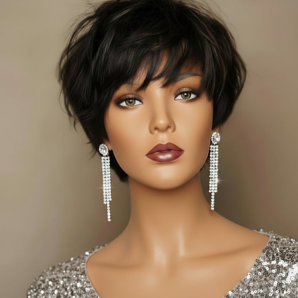 Dark Brown Layered Short Synthetic Wig with Bangs - Front View