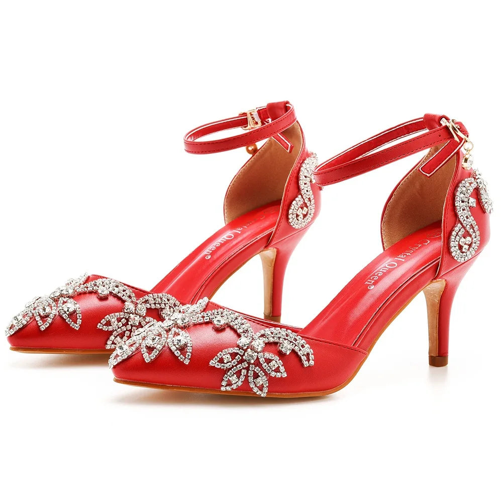Sparkling Crystal Ankle Strap Heels