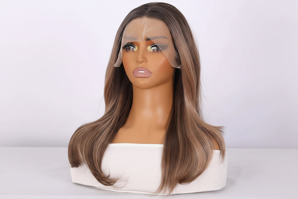 Brown Gradient Long Natural Wave 13x3 Lace Front Wig Side view