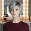 White Gold Layered Fluffy Short Bob Synthetic Wig - Front View