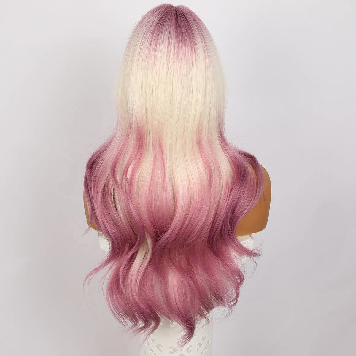 Pink Gold Gradient Long Body Wave Wig with Bangs Bank View