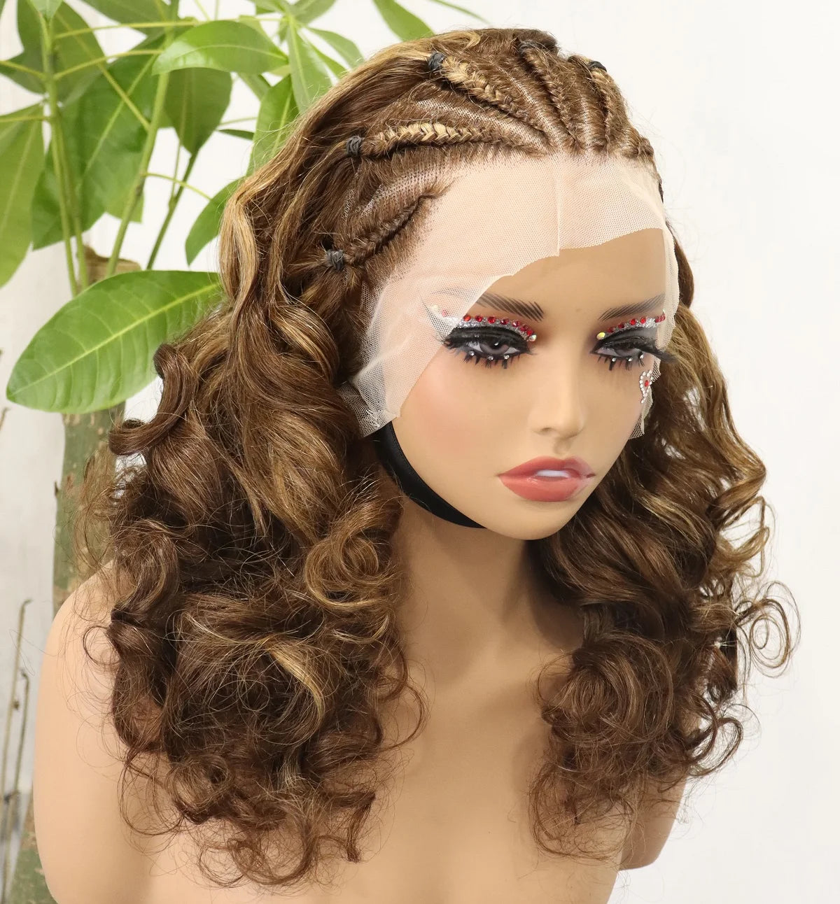 13x4 Lace Front Braided Wig | Pre-Braided Cornrow Bouncy Curls | Human Hair | Multiple Colors