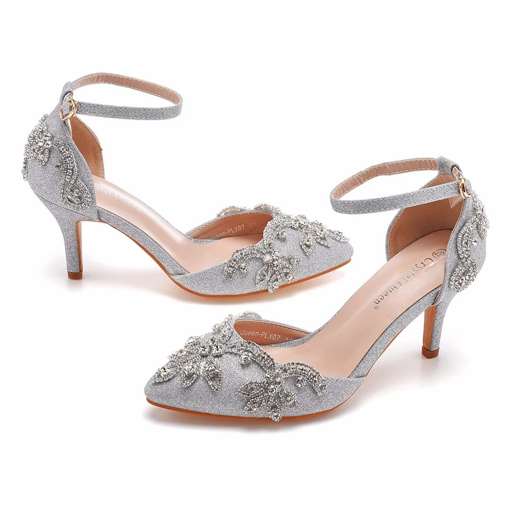 Sparkling Crystal Ankle Strap Heels