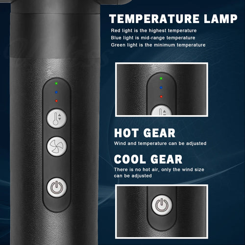 Close-up of hair styler control panel showing temperature lamp indicator and hot and cool gear settings.