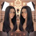 Black Layered Body Wave 13x4 Lace Front Wig - Full Head View, Transparent HD Lace, Natural Hairline