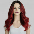 Black Red Long Body Wave Synthetic Wig Front View