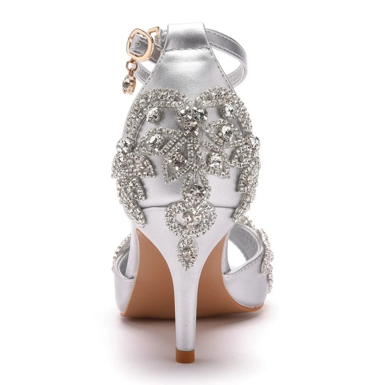 Crystal embellished open toe heels with ankle strap