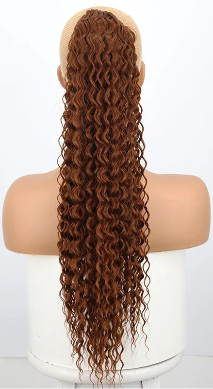 Image 9 — Water wave synthetic drawstring ponytail — Light Beige Blonde / Platinum (24-613), back view with drawstring cap detail
