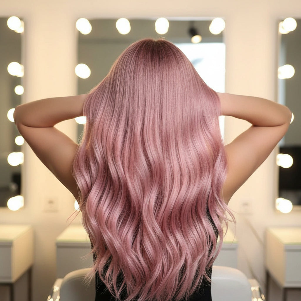 Pink Wave Lace Front Wig - Back View, Synthetic Fiber, Pre-Plucked Hairline
